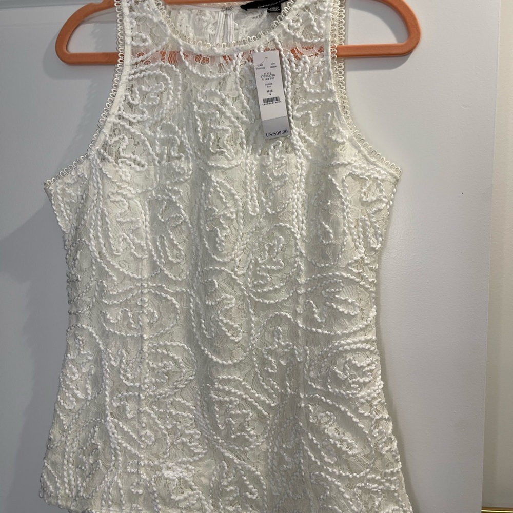 White House Black Market White Textured Sleeveless Blouse